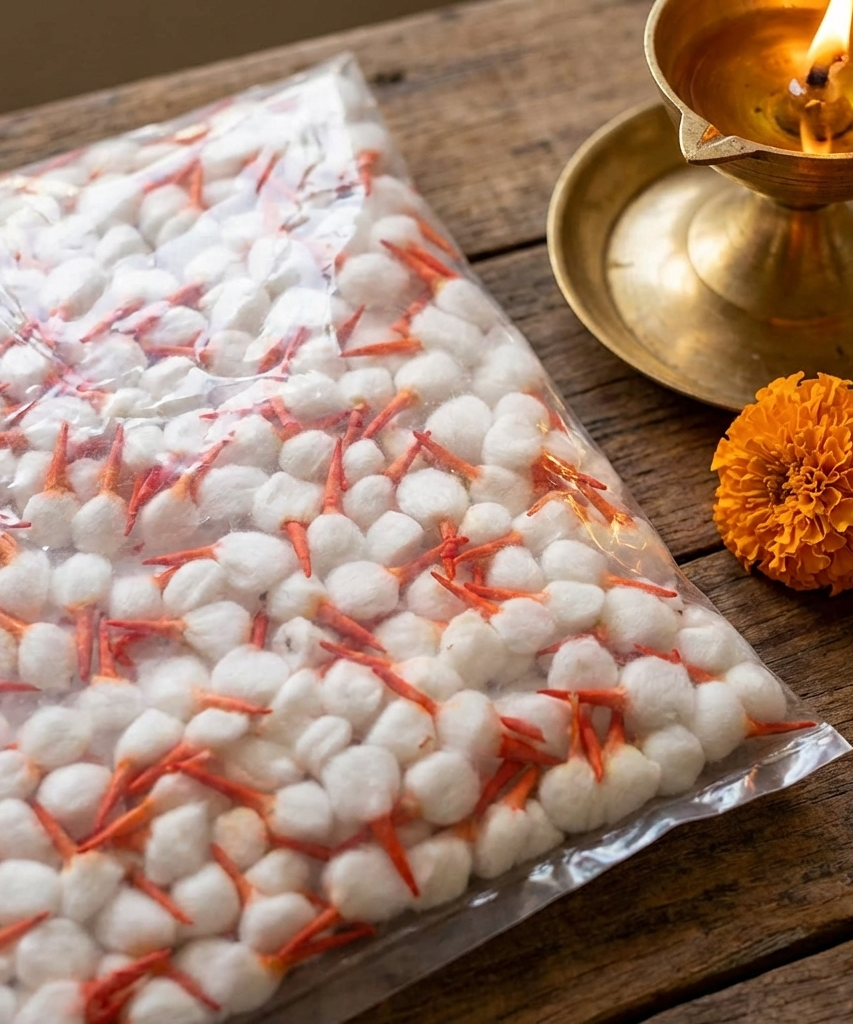 Round Cotton Batti Wicks For Aarti Ghee Diya Pooja Batti Red (Pack of 250ps)