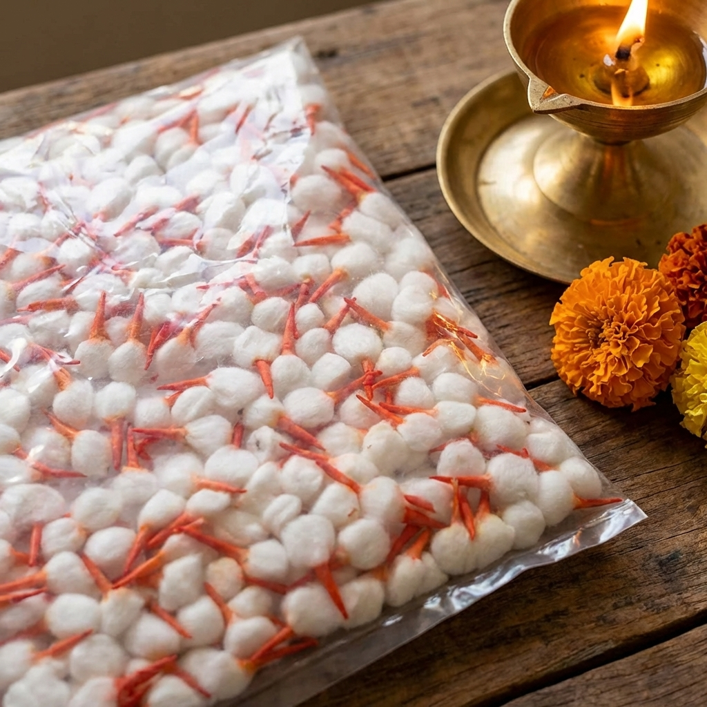 Round Cotton Batti Wicks For Aarti Ghee Diya Pooja Batti Red (Pack of 250ps)