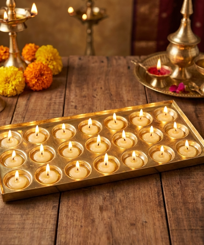 Rectangle Design Brass Ghee Diya Holder-220gm