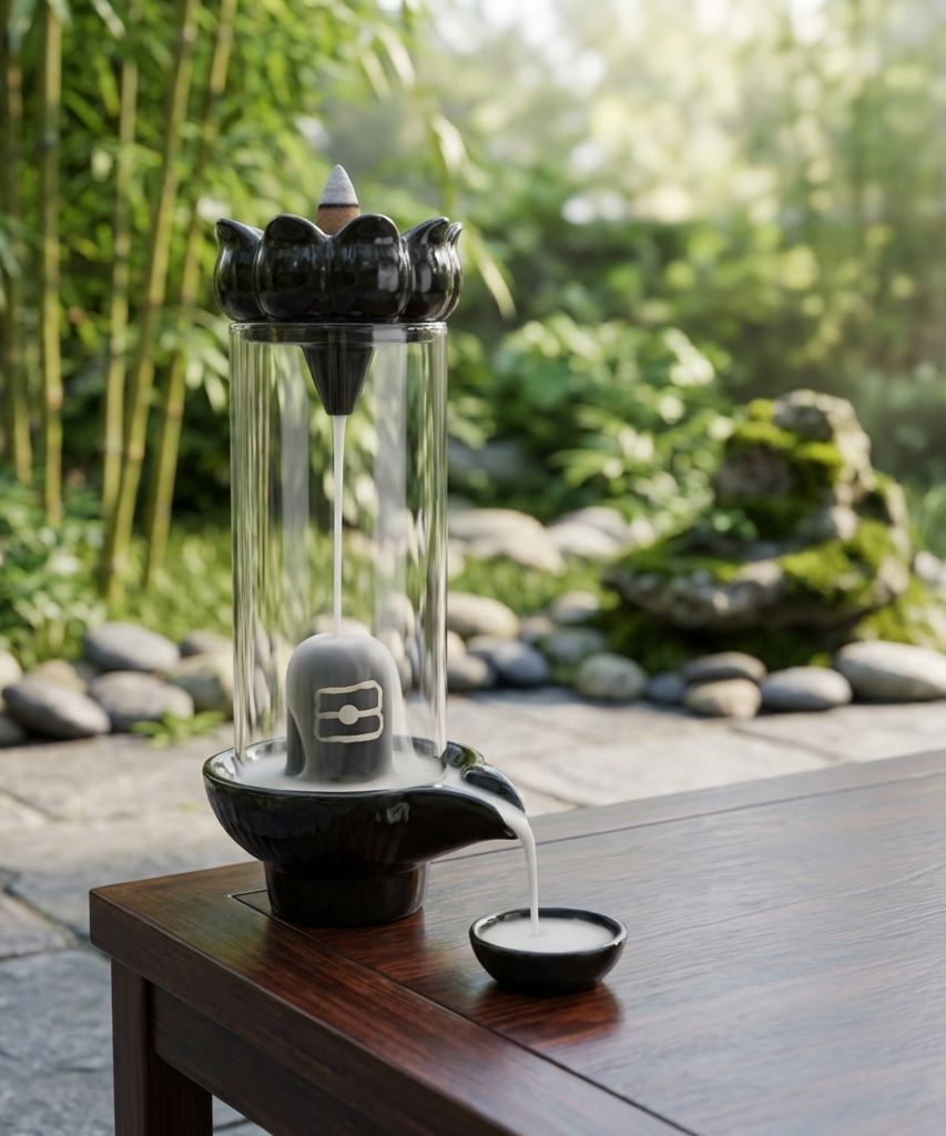 Shivling Design Backflow Smoke Fountain Incense Holder with 10 Backflow Cones