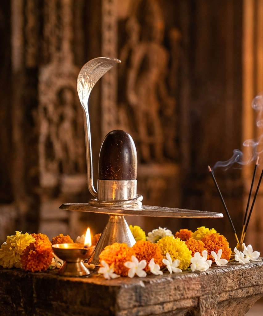 Rudraksha Narmadeshwar Shivling Jalhari Silver( 7 inch )