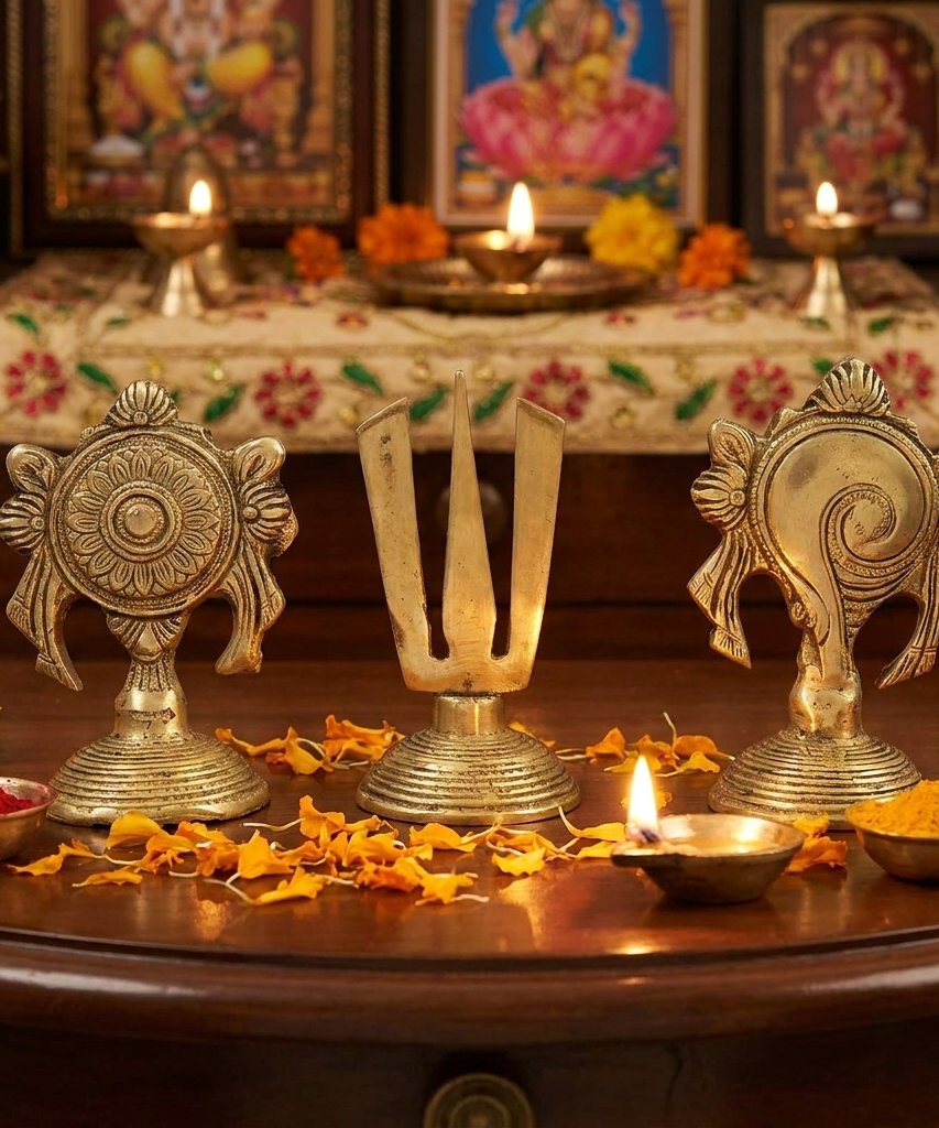 Shanku Chakra Namam Lord Vishnu Balaji Auspicious Holy Symbol Decor Set