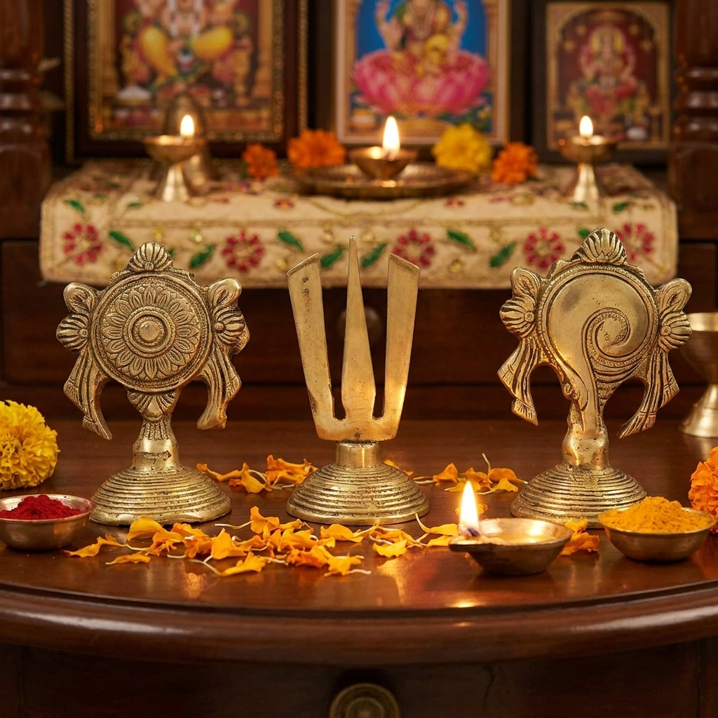 Shanku Chakra Namam Lord Vishnu Balaji Auspicious Holy Symbol Decor Set