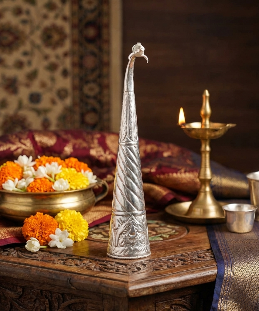 Silver Plated Gaumukhi Shringi for Rudrabhishek (Mediam)