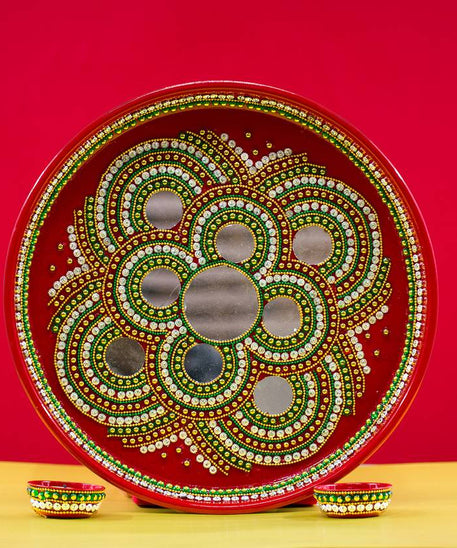 Beautiful Kundan Fancy Pooja Plate Inbuilt with Two Bowls for All Puja