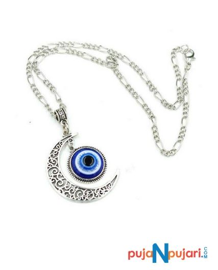Evil Eye Crescent Moon Pendant Necklace