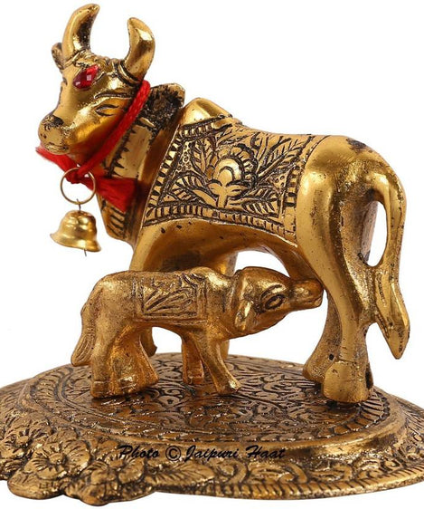 Golden Cow & Calf Metal Showpiece for Home Decor Decorative Showpiece