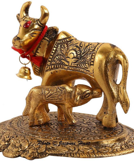 Golden Cow & Calf Metal Showpiece for Home Decor Decorative Showpiece