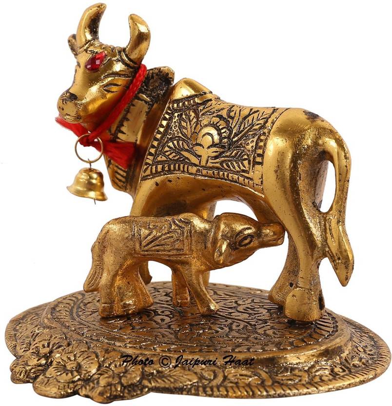Golden Cow & Calf Metal Showpiece for Home Decor Decorative Showpiece