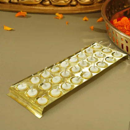 Rectangle Design Brass Ghee Diya Holder