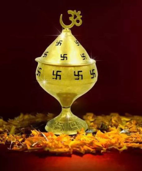 Brass Om and Swastik Diya With Cover