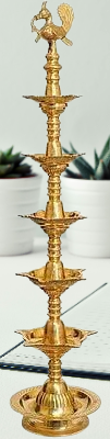 TRADITIONAL BRASS PEACOCK DIYA 4 FEET HEIGHT.