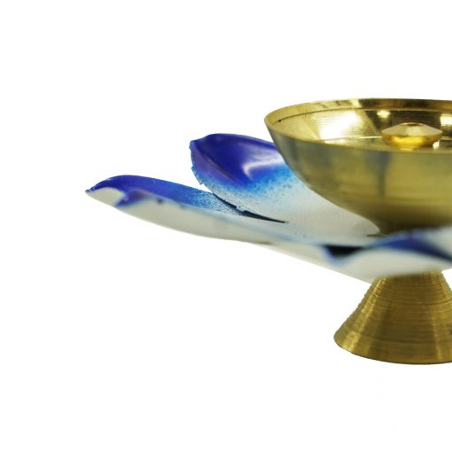 Handmade Lotus Flower Diya (Blue) - Image 2