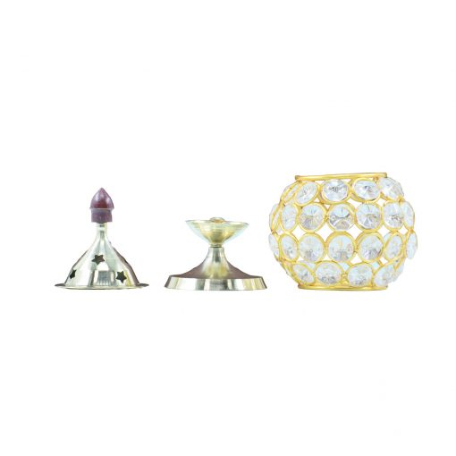 Akhand Diya Decorative Brass Crystal Kamal Oil Lamp - Image 3