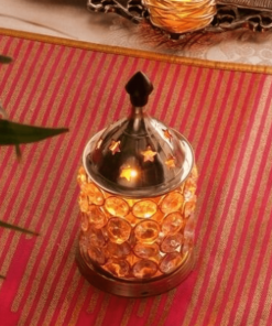 Brass Crystal Akhand Diya with Cover