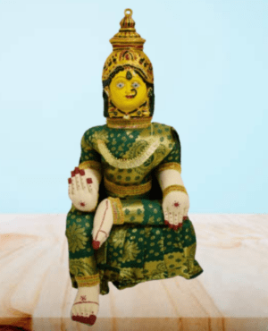 Varalakshmi Amman Idol With Green Gold Saree -Puja N Pujari