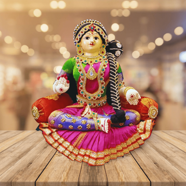 Varamahalakshmi Idol with Ornaments in Pink and Green saree