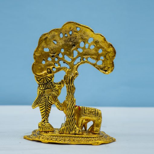 Lord Krishna Decorative Showpiece with Cow Idol Standing Under Tree - Image 3