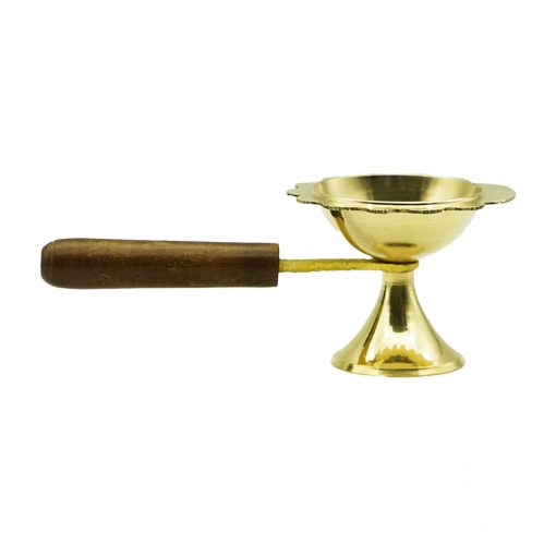 Brass Kapoor Aarti Diya With Handle - Image 2