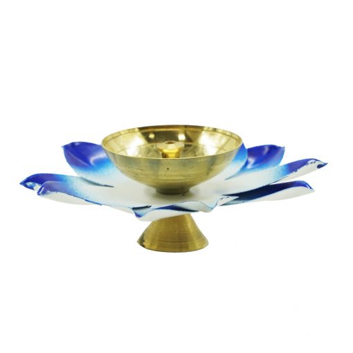 Handmade Lotus Flower Diya (Blue) - Image 3