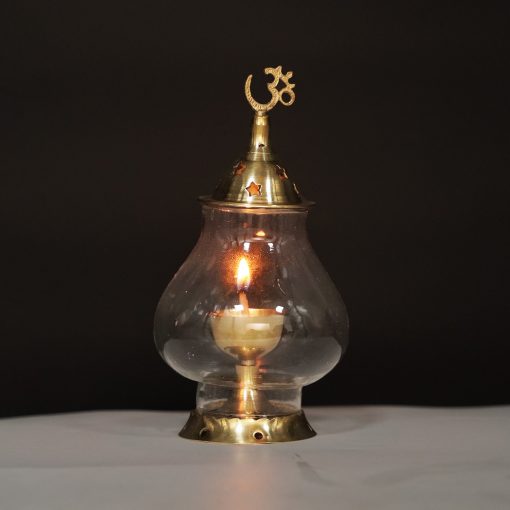 Akhand Diya/Oil Lamp with Glass Cover Brass