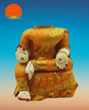 Varamahalakshmi Idol With Orange And Gold Saree