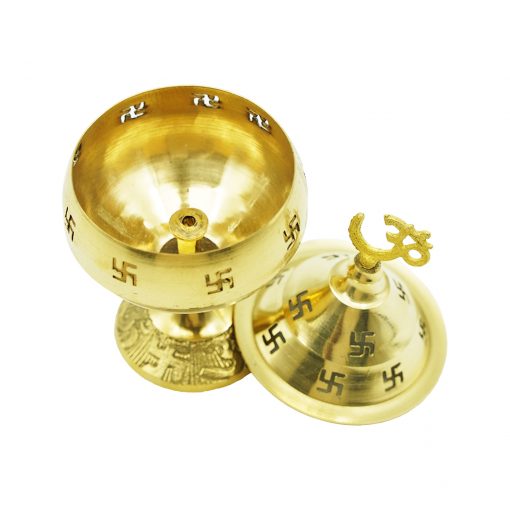 Brass Om and Swastik Diya With Cover - Image 6