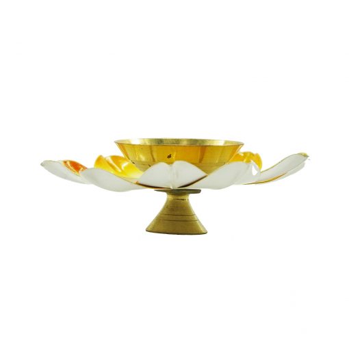 Brass Lotus Flower Diya Lamp In Yellow - Image 3