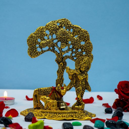 Lord Krishna Decorative Showpiece with Cow Idol Standing Under Tree