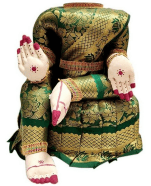 Lakshmi Idol For Varalakshmi Vratham Green Gold Saree -Puja N Pujari