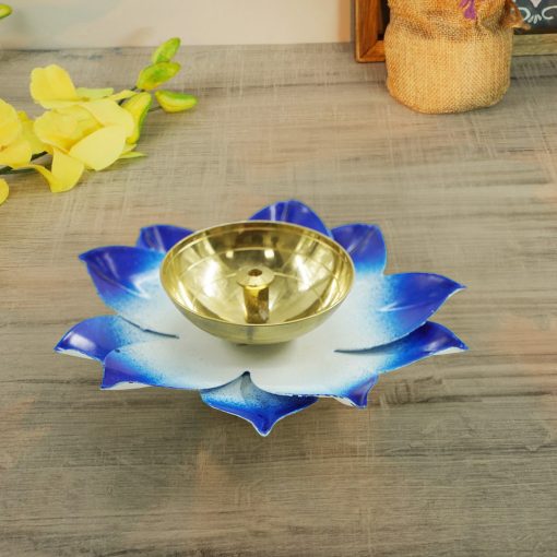 Handmade Lotus Flower Diya (Blue)