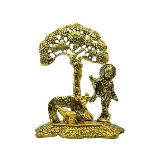 Lord Krishna Decorative Showpiece with Cow Idol Standing Under Tree - Image 2