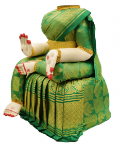 Varamahalakshmi Idol With Green And Gold Saree- Puja N Pujari