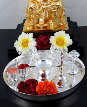 7 Inch Traditional Silver Plated Pooja Thali Set