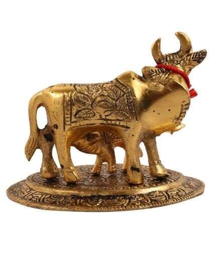 Brass Kamadhenu Cow and Calf Idol