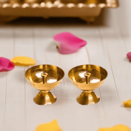 Brass Table Diya Set of 2 Height 1.6 inch