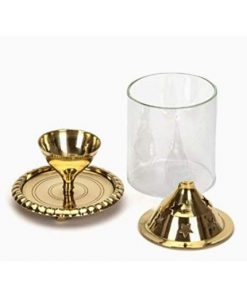 Gold Brass Akhand Diya with Glass Cover/ Diwali Oil Lamp