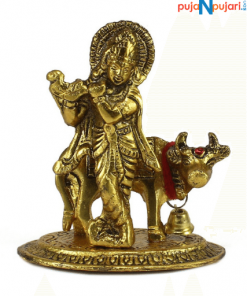 Lord Krishna playing Flute with Golden Cow