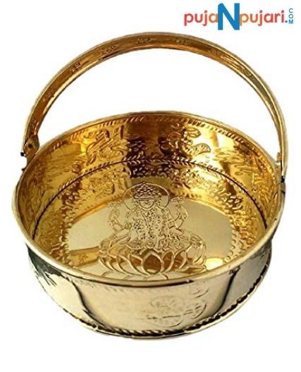 Om Design Brass Puja Basket