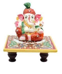 Pagadi Ganesh on Peacock Design Pooja Chowki