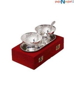 Round Design Silver Plated Bowls set of 2 with Tray Small