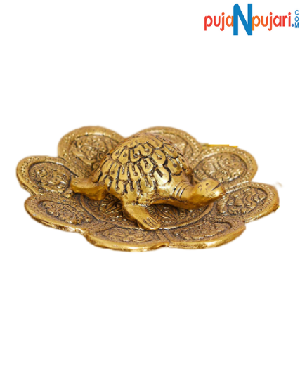 Gold Plated Tortoise On Plate Vastu - Puja N Pujari