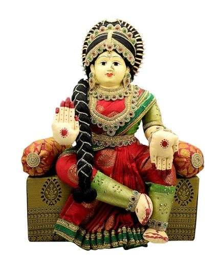 Varamahalakshmi Doll With Full Decoration In Red -Puja N Pujari