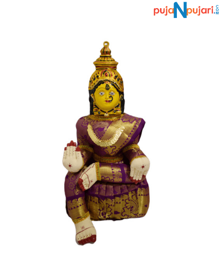 Varamahalakshmi Idol Gold and Voilet Saree- Puja N Pujari