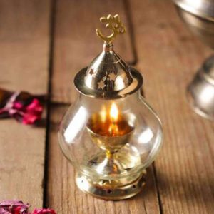 Akhand Diya Oil Lamp with Glass Cover Brass