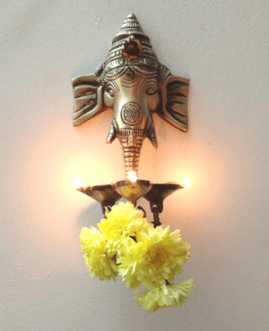 Ganesh Wall Hanging Three Diya Oil Lamp