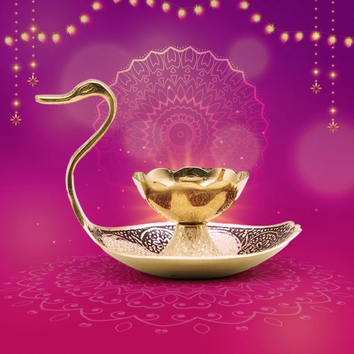 Brass Diya Lamp Kuber Deepak With Swan Design