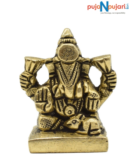 Brass Lord Ganesha Idol for Good Luck -Puja N Pujari