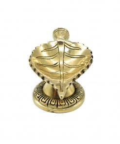 Leaf Shape Brass Diya on Round Base