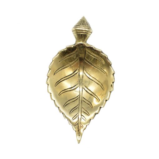 Leaf Shape Brass Diya on Round Base